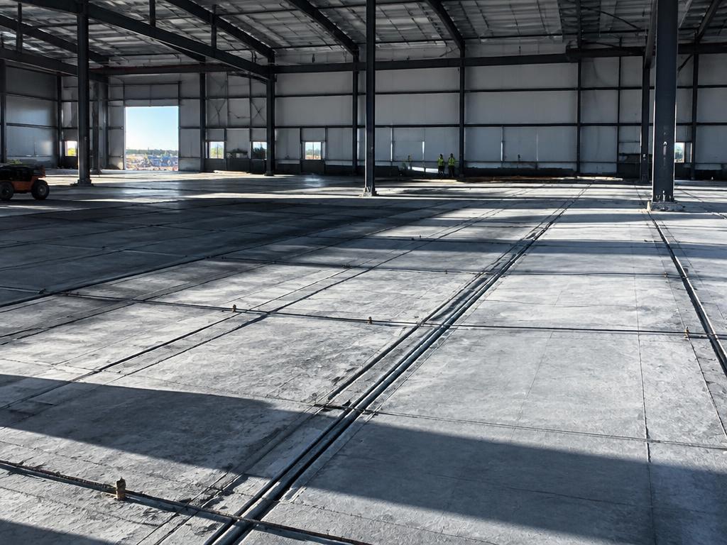 Large industrial warehouse concrete slab with control joints
